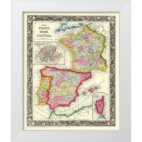 Europe France Spain Portugal - Mitchell 1860 White Modern Wood Framed Art Print by Mitchell