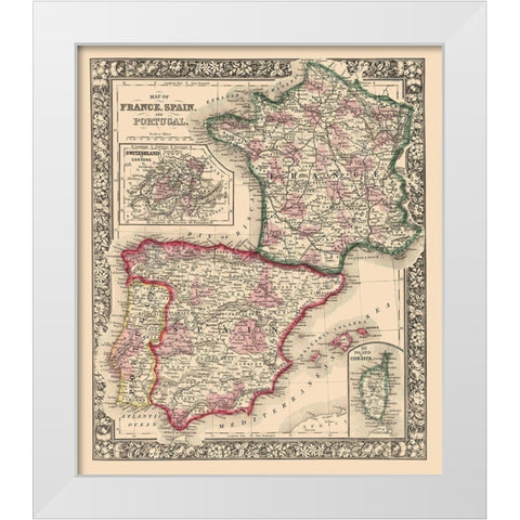 Europe France Spain Portugal - Mitchell 1862 White Modern Wood Framed Art Print by Mitchell