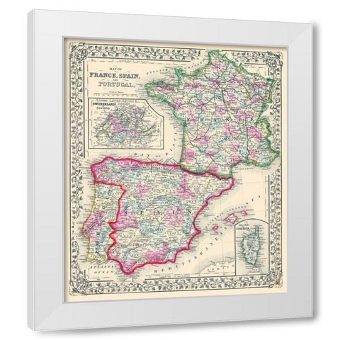 Europe France Spain Portugal - Mitchell 1864 White Modern Wood Framed Art Print by Mitchell