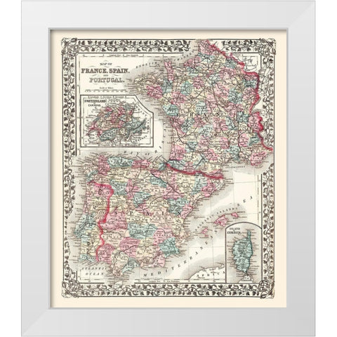 Europe France Spain Portugal - Mitchell 1867 White Modern Wood Framed Art Print by Mitchell
