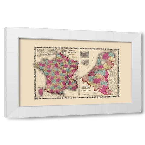 Europe France Holland Belgium - Johnson 1860 White Modern Wood Framed Art Print by Johnson