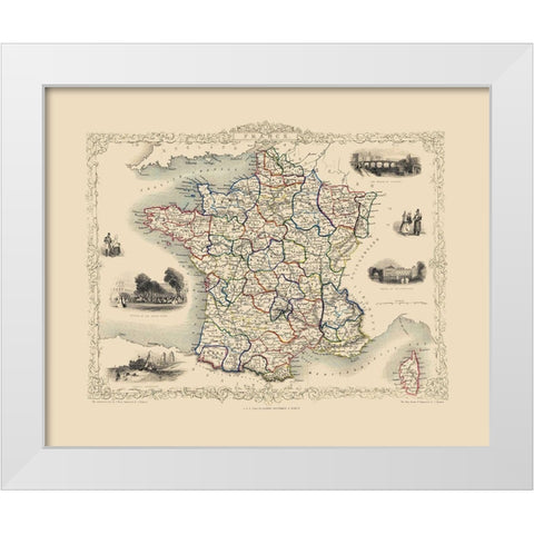 France - Tallis 1851 White Modern Wood Framed Art Print by Tallis