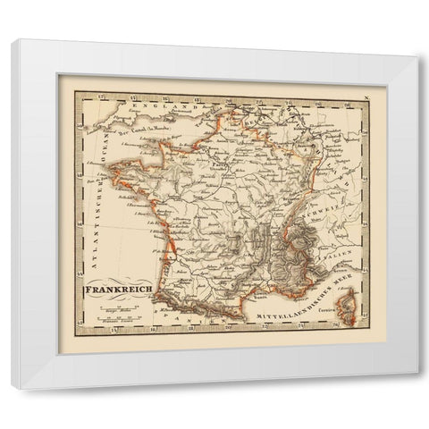 France - Stieler 1852 White Modern Wood Framed Art Print by Stieler