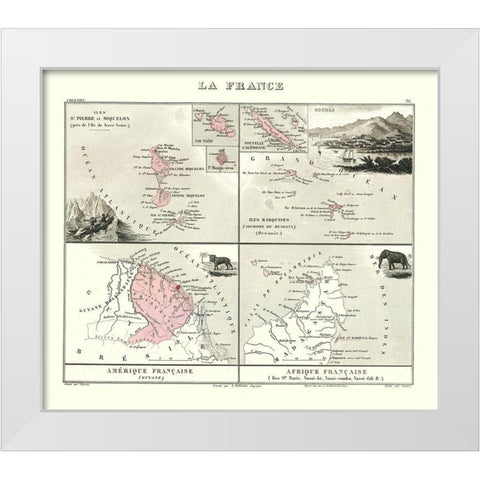 Caribbean French Island Colonies France White Modern Wood Framed Art Print by Migeon