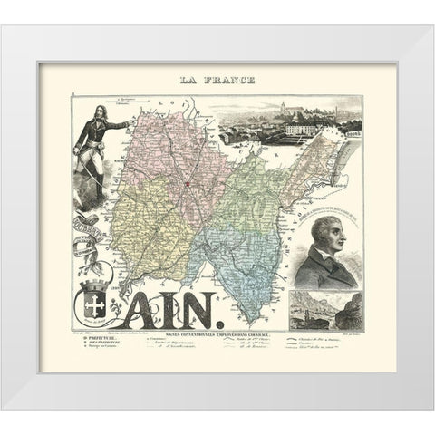 Ain Region France - Migeon 1869 White Modern Wood Framed Art Print by Migeon