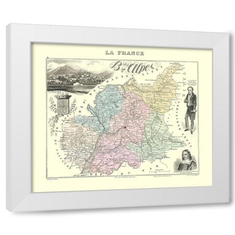 Basses Alpes Region France - Migeon 1869 White Modern Wood Framed Art Print by Migeon