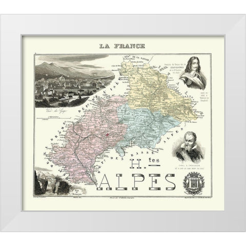 Hautes Alpes Region France - Migeon 1869 White Modern Wood Framed Art Print by Migeon