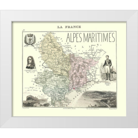 Alpes Maritimes Region France - Migeon 1869 White Modern Wood Framed Art Print by Migeon