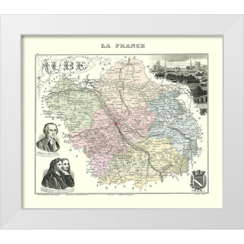 Aube Region France - Migeon 1869 White Modern Wood Framed Art Print by Migeon