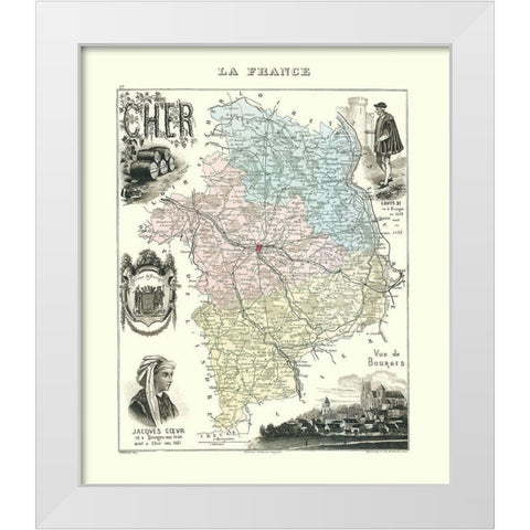 Cher Region France - Migeon 1869 White Modern Wood Framed Art Print by Migeon