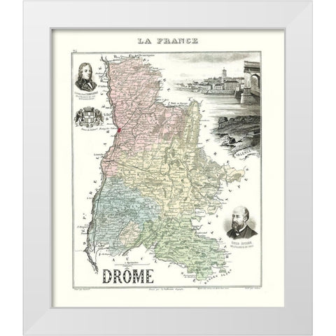 Drome Region France - Migeon 1869 White Modern Wood Framed Art Print by Migeon