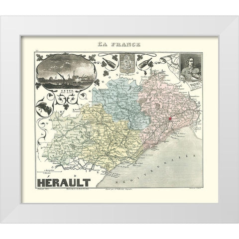 Herault Region France - Migeon 1869 White Modern Wood Framed Art Print by Migeon