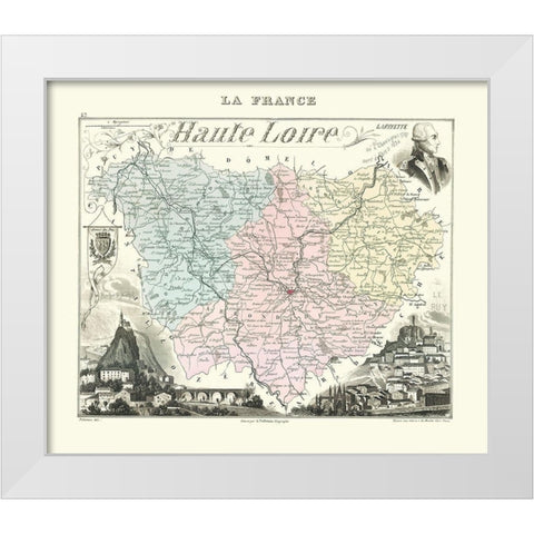 Haute Loire Region France - Migeon 1869 White Modern Wood Framed Art Print by Migeon