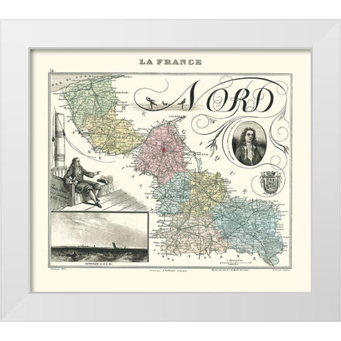 Nord Region France - Migeon 1869 White Modern Wood Framed Art Print by Migeon
