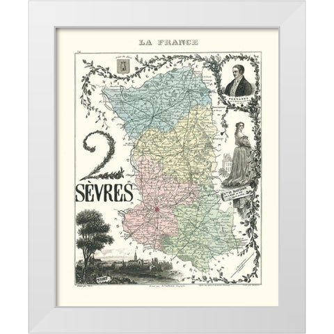 Deux Sevres Department France - Migeon 1869 White Modern Wood Framed Art Print by Migeon