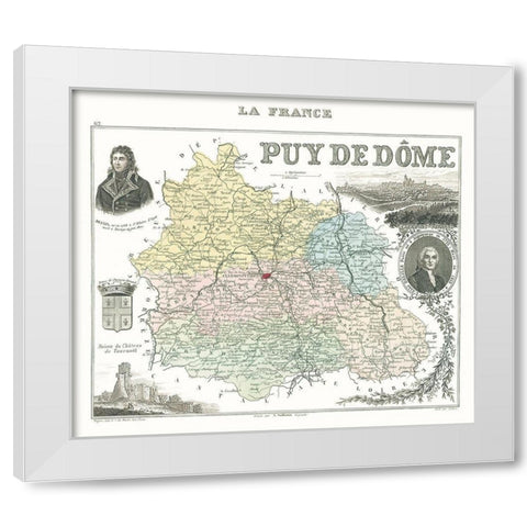 Puy de Dome Department France - Migeon 1869 White Modern Wood Framed Art Print by Migeon