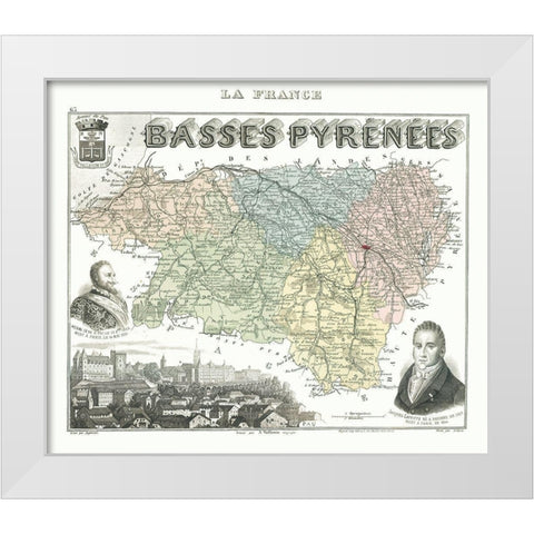 Basses Pyrenees Department France - Migeon 1869 White Modern Wood Framed Art Print by Migeon