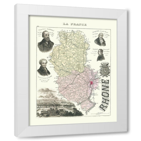 Rhone Department France - Migeon 1869 White Modern Wood Framed Art Print by Migeon