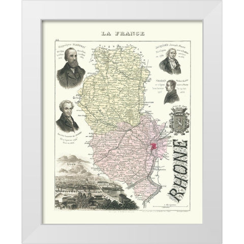 Rhone Department France - Migeon 1869 White Modern Wood Framed Art Print by Migeon