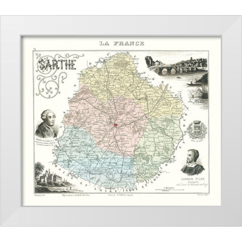 Sarthe Department France - Migeon 1869 White Modern Wood Framed Art Print by Migeon