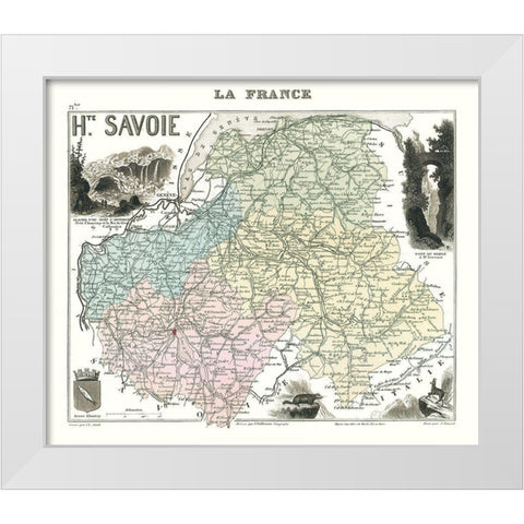 Haute Savoie Department France - Migeon 1869 White Modern Wood Framed Art Print by Migeon