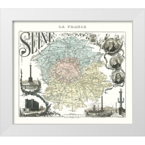 Seine Department France - Migeon 1869 White Modern Wood Framed Art Print by Migeon