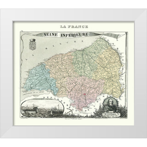 Seine Inferieure Department France - Migeon 1869 White Modern Wood Framed Art Print by Migeon