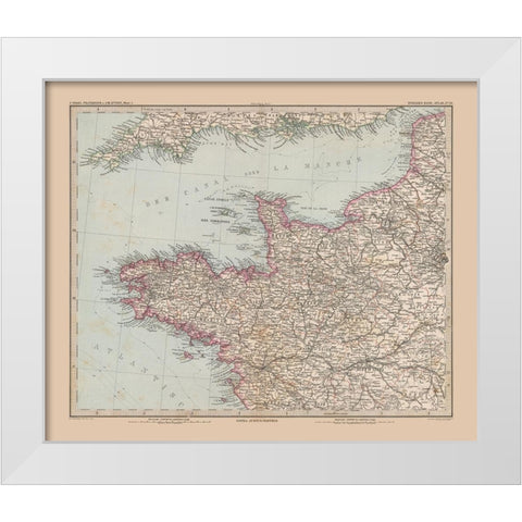 Northwestern France - Stieler 1885 White Modern Wood Framed Art Print by Stieler