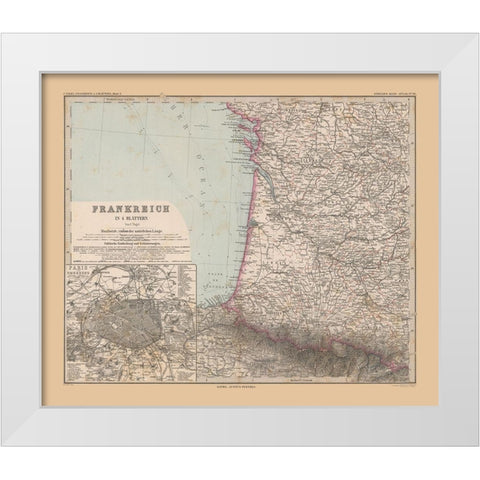 Southwestern France - Stieler 1885 White Modern Wood Framed Art Print by Stieler