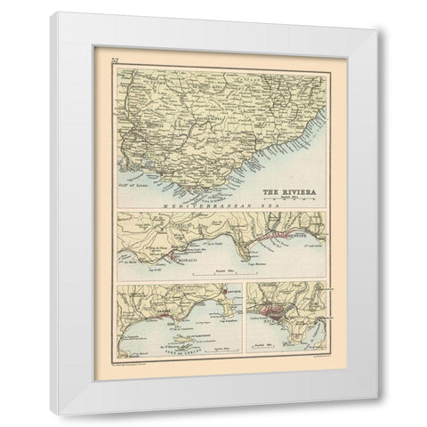 French Riviera France - Bartholomew 1892 White Modern Wood Framed Art Print by Bartholomew