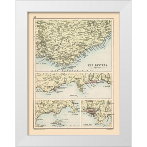 French Riviera France - Bartholomew 1892 White Modern Wood Framed Art Print by Bartholomew