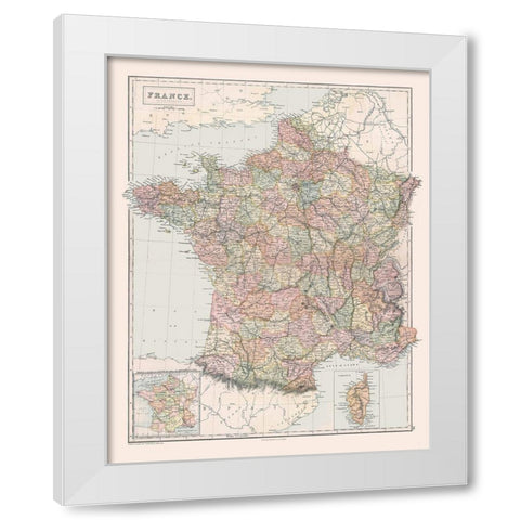 Departments of France - Black 1867 White Modern Wood Framed Art Print by Black