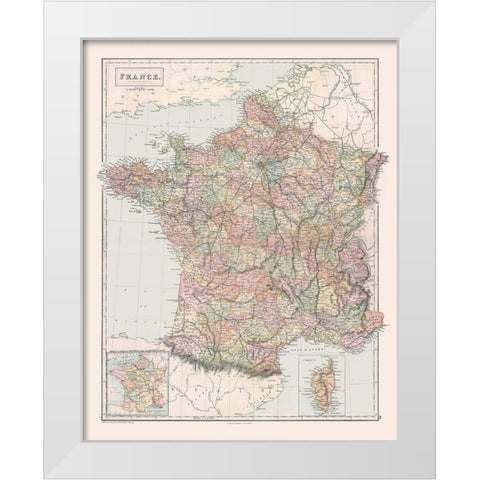 Departments of France - Black 1867 White Modern Wood Framed Art Print by Black