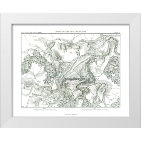 Battle of Friedland, Field Plan - Thiers 1866 White Modern Wood Framed Art Print by Unknown