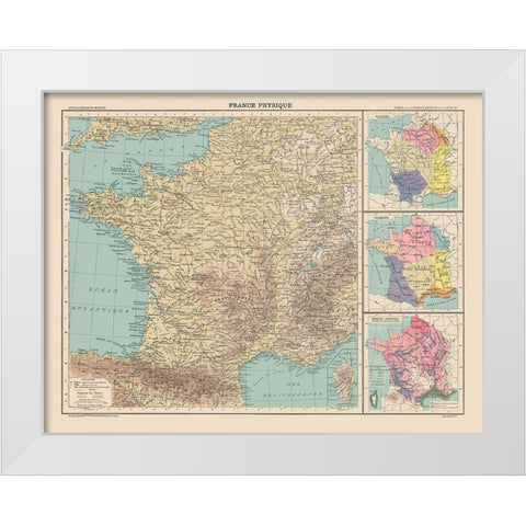 Physical France - Schrader 1908 White Modern Wood Framed Art Print by Schrader