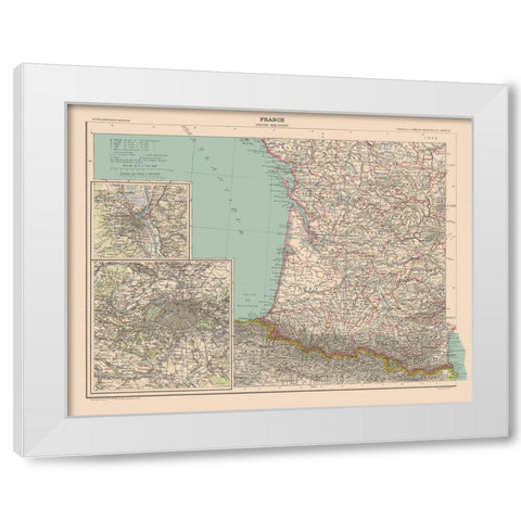 South West France - Schrader 1908 White Modern Wood Framed Art Print by Schrader