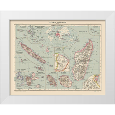French Colonies France - Schrader 1908 White Modern Wood Framed Art Print by Schrader
