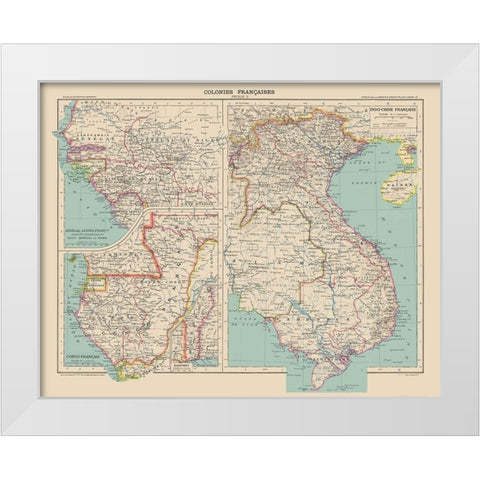 French Colonies France - Schrader 1908 White Modern Wood Framed Art Print by Schrader