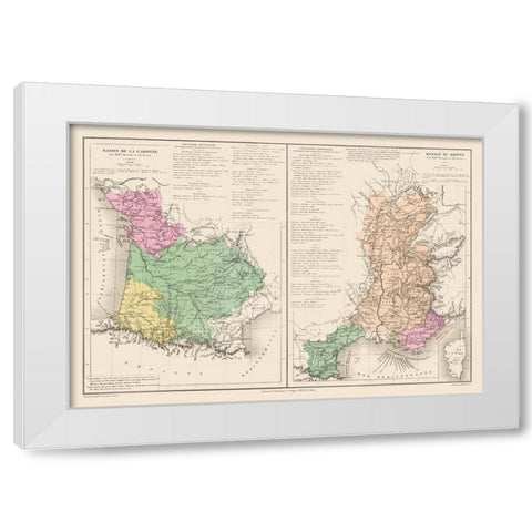 Garonne Rhone Rivers France - Drioux 1882 White Modern Wood Framed Art Print by Drioux
