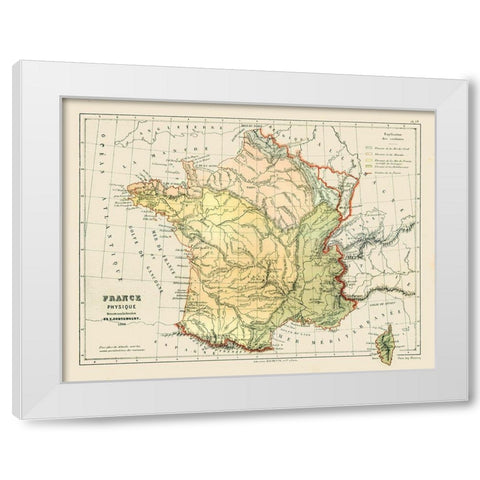 Physical France - Cortambert 1880 White Modern Wood Framed Art Print by Cortambert