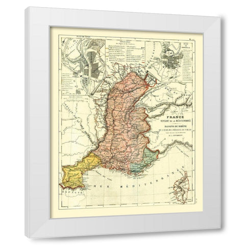 Basins of Rhone France - Cortambert 1880 White Modern Wood Framed Art Print by Cortambert