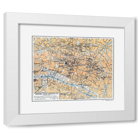 Theatres Cafes Paris France - Blue Guides 1921 White Modern Wood Framed Art Print by Blue Guides
