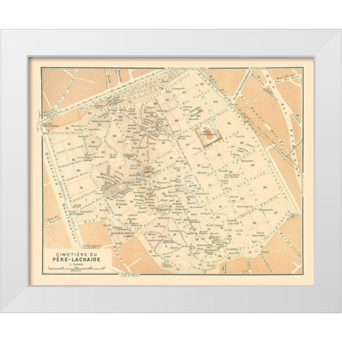 Pere Lachaise Cemetery Paris France - Baedeker White Modern Wood Framed Art Print by Baedeker