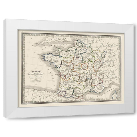Thirty Two Provinces France - Monin 1839 White Modern Wood Framed Art Print by Monin