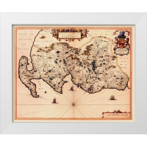 Great Britain Galloway Scotland - Blaeu 1654 White Modern Wood Framed Art Print by Blaeu