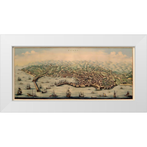 Genoa Panoramic Italy - Mortier 1704 White Modern Wood Framed Art Print by Mortier