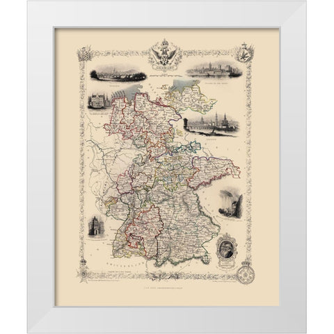 Germany - Tallis 1851 White Modern Wood Framed Art Print by Tallis