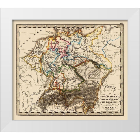 Germany Belgium Netherlands Switzerland Benelux White Modern Wood Framed Art Print by Stieler