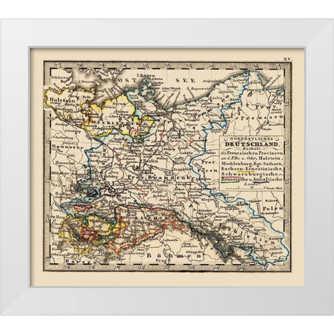 Europe Northern Germany - Stieler 1852 White Modern Wood Framed Art Print by Stieler