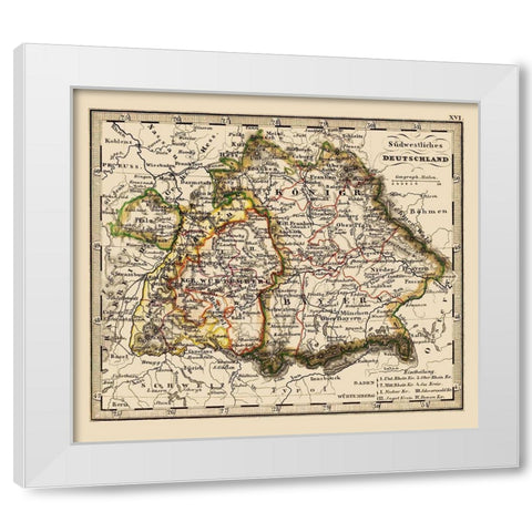 Southwest Germany - Stieler 1852 White Modern Wood Framed Art Print by Stieler